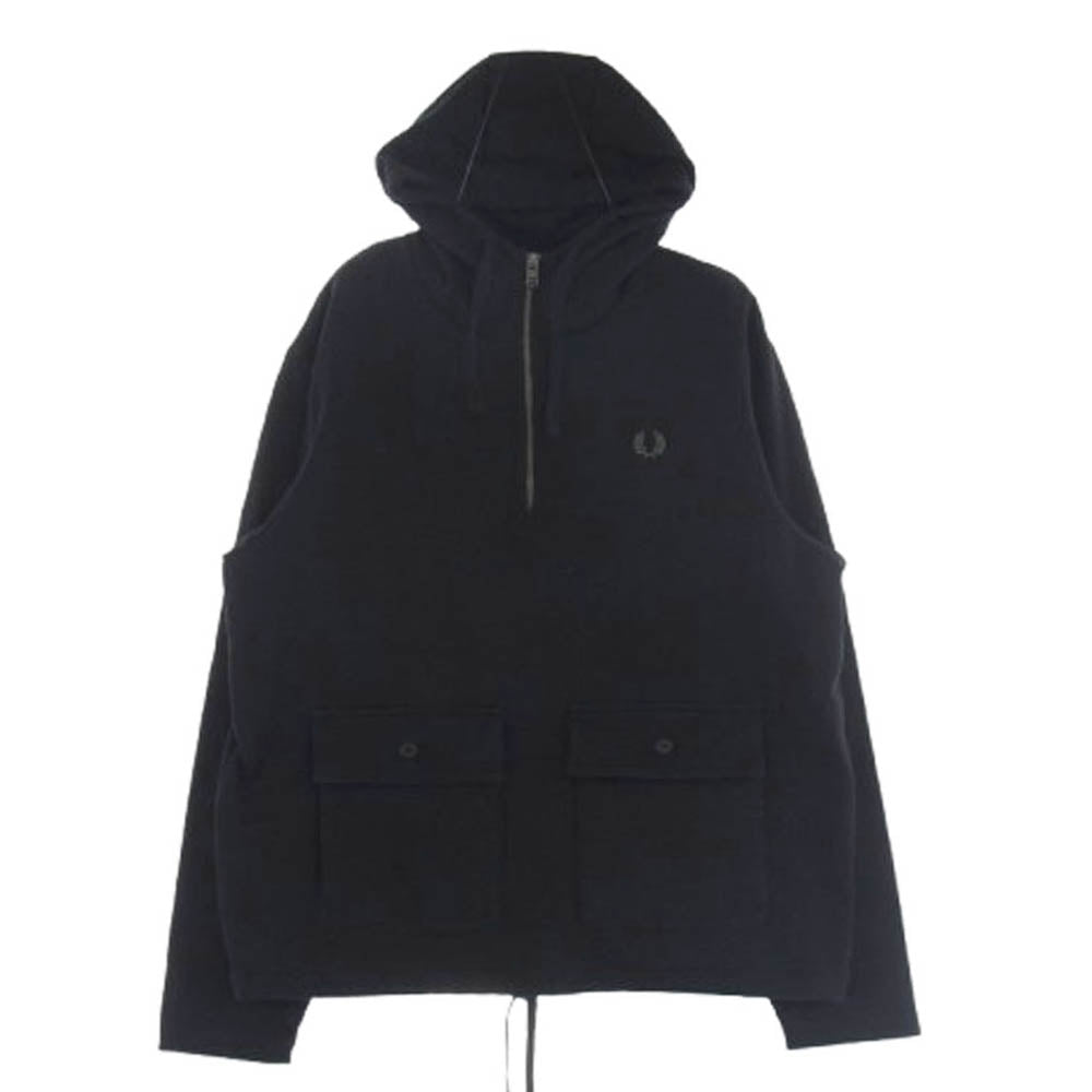 FRED PERRY フレッドペリー ロゴ刺繍 ハーフジップ アノラック パーカー スウェット フーディー ブラック系 M【中古】
