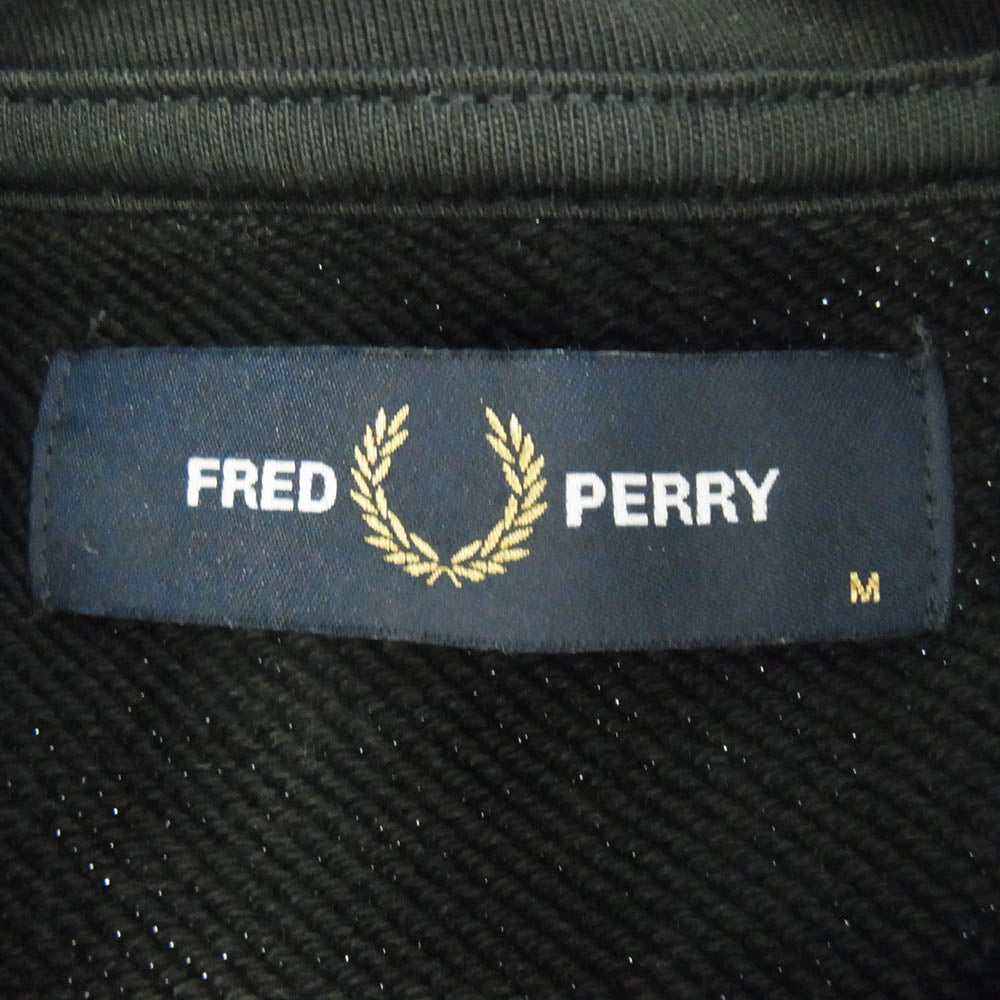 FRED PERRY フレッドペリー ロゴ刺繍 ハーフジップ アノラック パーカー スウェット フーディー ブラック系 M【中古】