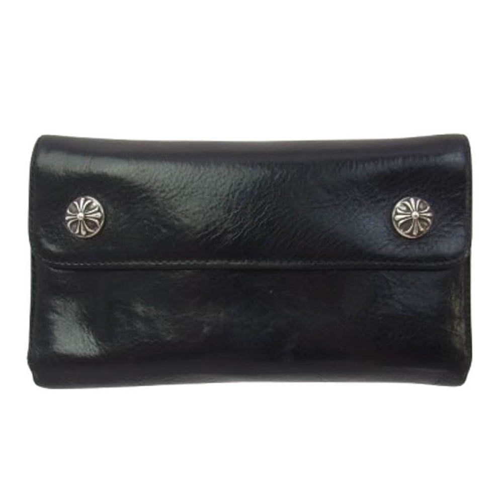 CHROME HEARTS クロムハーツ（原本無） WAVE ウェーブ クロスボールボタン レザー ロングウォレット 長財布 ブラック系【中古】