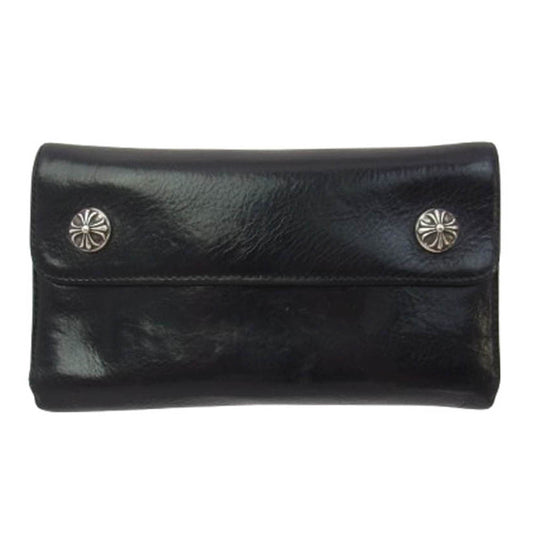 CHROME HEARTS クロムハーツ（原本無） WAVE ウェーブ クロスボールボタン レザー ロングウォレット 長財布 ブラック系【中古】