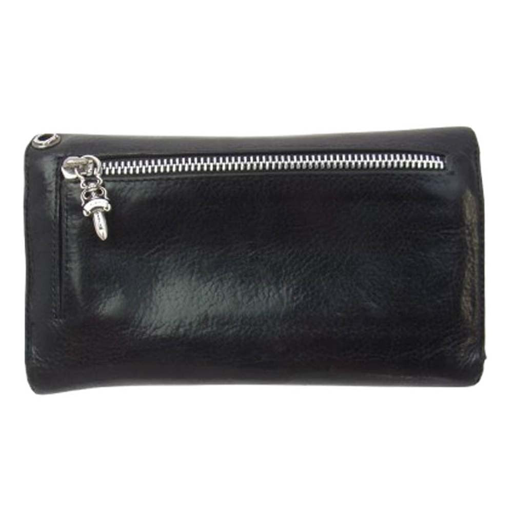 CHROME HEARTS クロムハーツ（原本無） WAVE ウェーブ クロスボールボタン レザー ロングウォレット 長財布 ブラック系【中古】