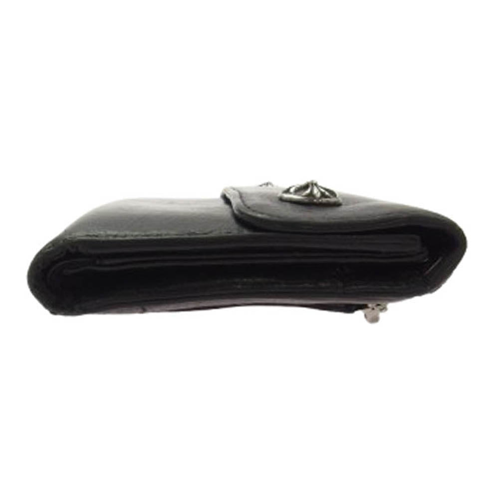 CHROME HEARTS クロムハーツ（原本無） WAVE ウェーブ クロスボールボタン レザー ロングウォレット 長財布 ブラック系【中古】