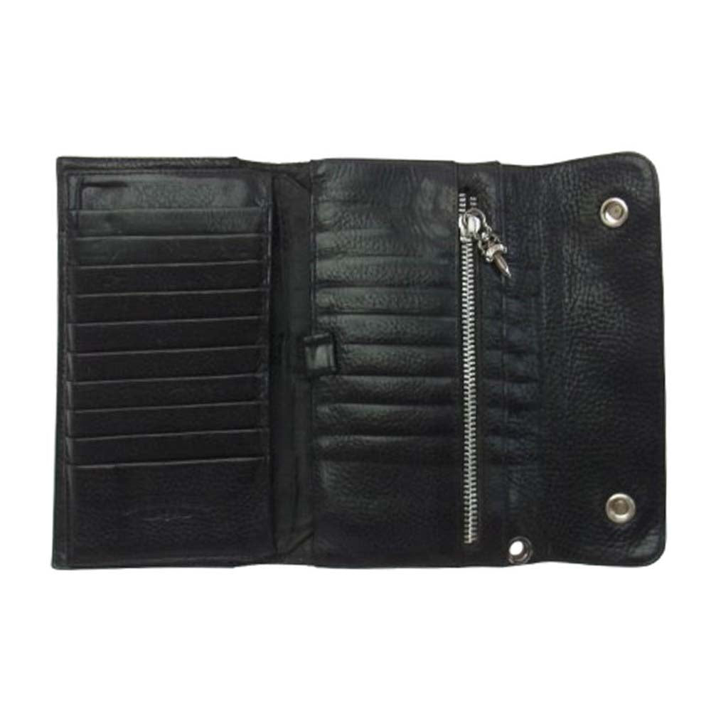 CHROME HEARTS クロムハーツ（原本無） WAVE ウェーブ クロスボールボタン レザー ロングウォレット 長財布 ブラック系【中古】