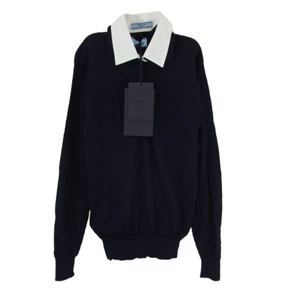 PRADA プラダ DNA00T S000 145T 襟付き ウール ニット 長袖 ポロシャツ ダークネイビー系 36【中古】