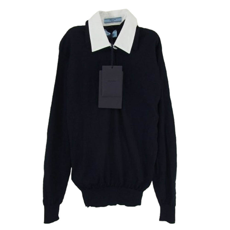PRADA プラダ DNA00T S000 145T 襟付き ウール ニット 長袖 ポロシャツ ダークネイビー系 36【中古】