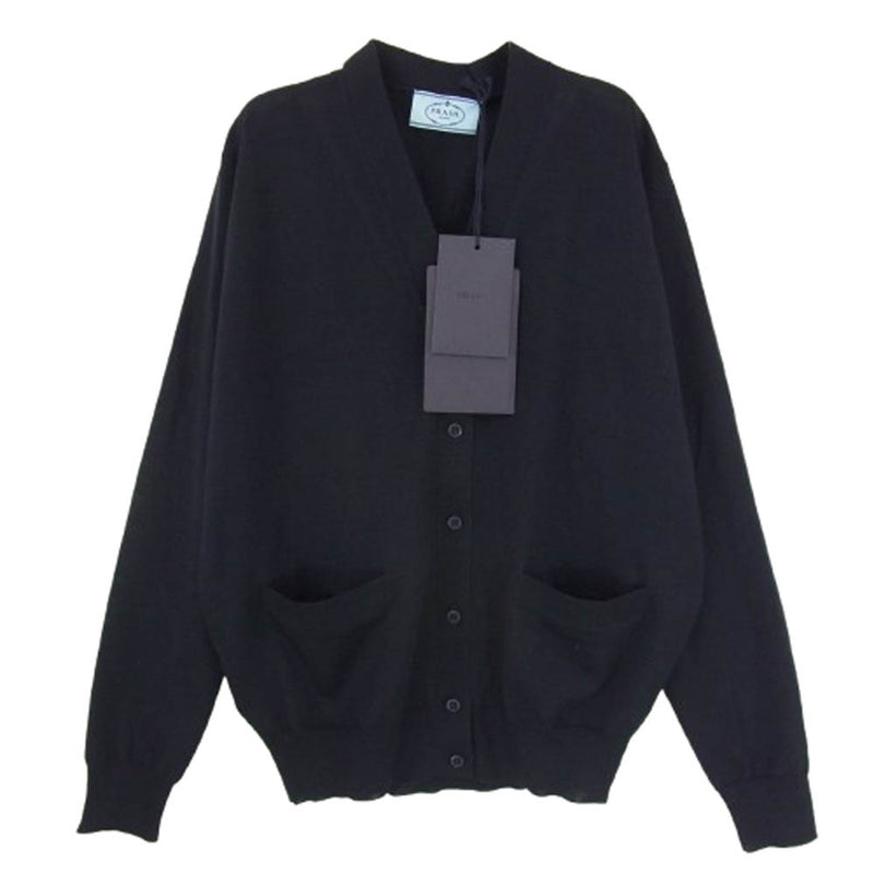 PRADA プラダ DNA00S 23年製 バージンウール Vネック カーディガン ブラック系 36【新古品】【未使用】【中古】