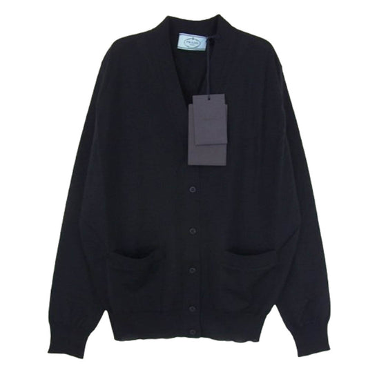 PRADA プラダ DNA00S 23年製 バージンウール Vネック カーディガン ダークネイビー系 36【新古品】【未使用】【中古】