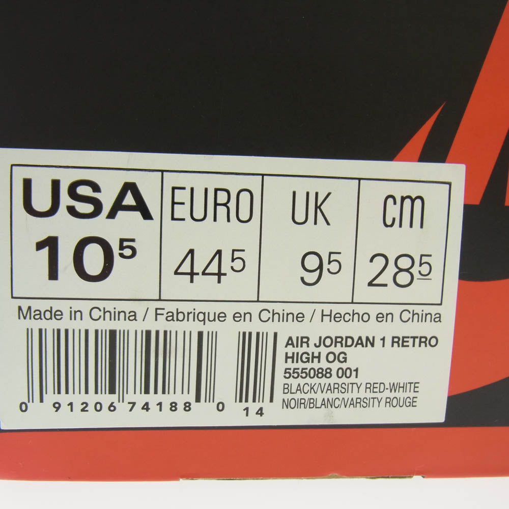 NIKE ナイキ 555088-001 【フェイクバスターズ鑑定済】Air Jordan 1 Retro High OG Bred Banned エアジョーダン 1 レトロ ハイ OG ブレッド ハイカット　スニーカー ブラック系 レッド系 28.5cm【極上美品】【中古】