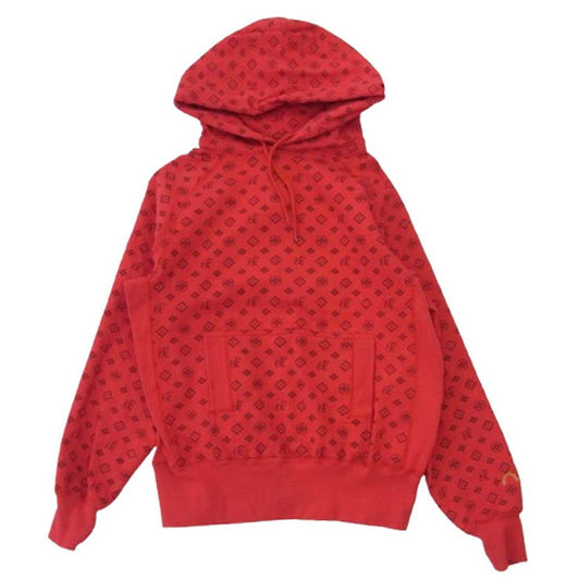 EVISU エヴィス モノグラム プリント プルオーバー フーディー パーカー レッド レッド系 38【中古】