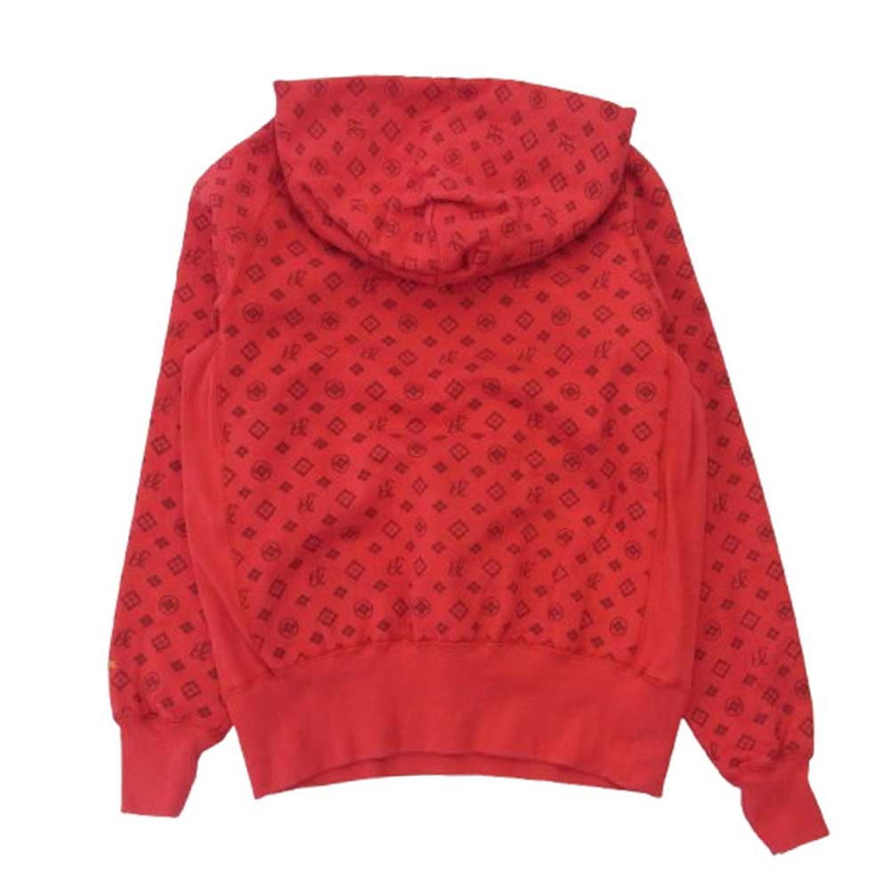 EVISU エヴィス モノグラム プリント プルオーバー フーディー パーカー レッド レッド系 38【中古】