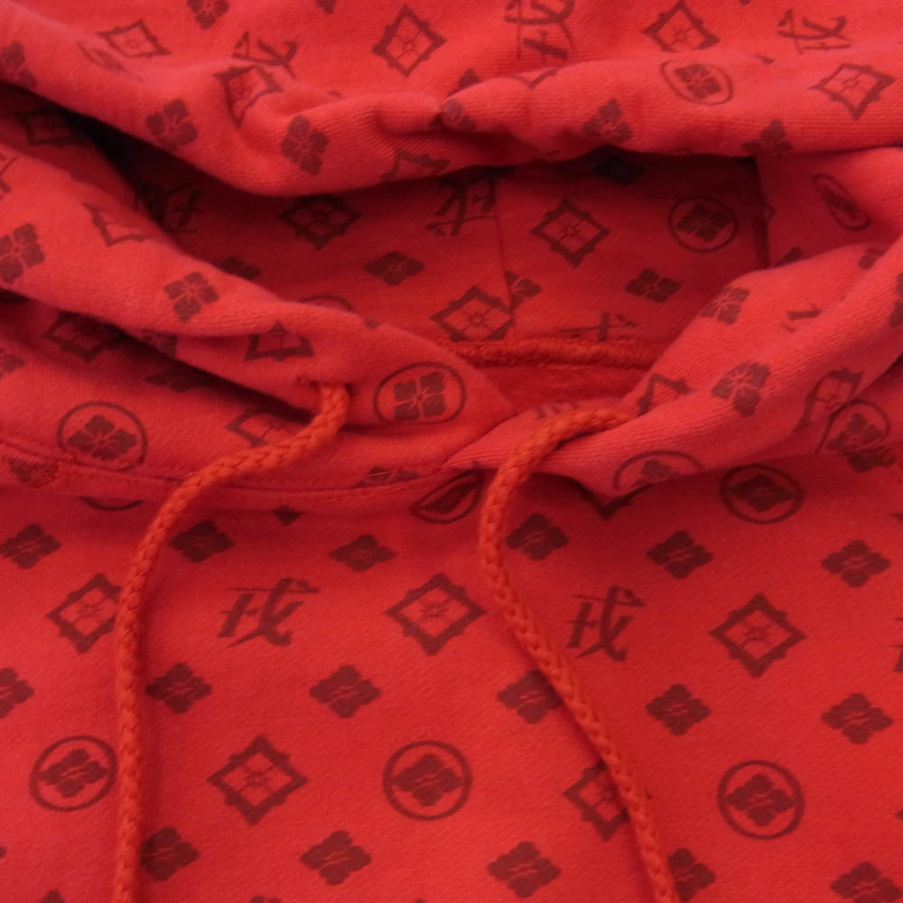 EVISU エヴィス モノグラム プリント プルオーバー フーディー パーカー レッド レッド系 38【中古】