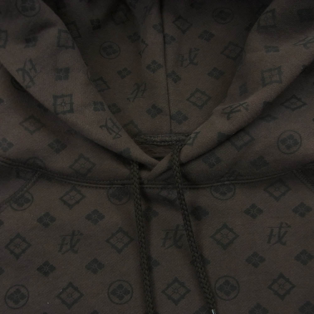 EVISU エヴィス モノグラム プリント プルオーバー フーディー パーカー ブラウン ブラウン系 40【中古】