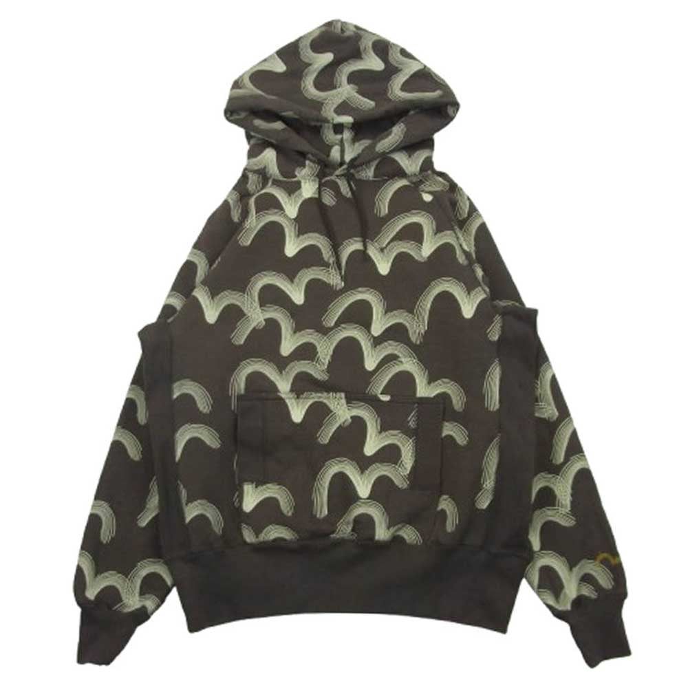 EVISU エヴィス カモメ 総柄 プリント プルオーバ― フーディー パーカー ブラウン ブラウン系 40【中古】