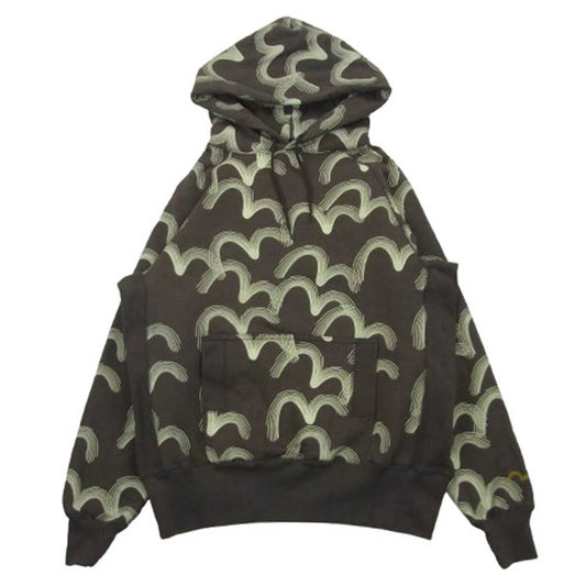 EVISU エヴィス カモメ 総柄 プリント プルオーバ― フーディー パーカー ブラウン ブラウン系 40【中古】