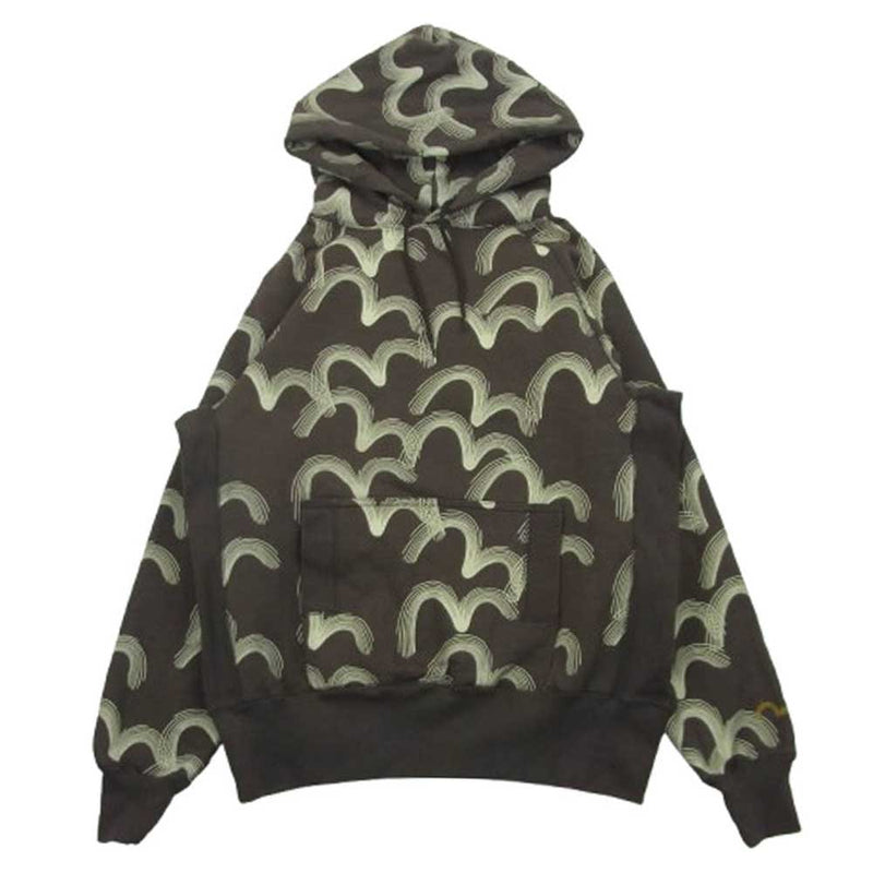 EVISU エヴィス カモメ 総柄 プリント プルオーバ― フーディー パーカー ブラウン ブラウン系 40【中古】