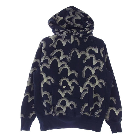 EVISU エヴィス カモメ 総柄 プリント プルオーバ― フーディー パーカー ネイビー ネイビー系 40【中古】