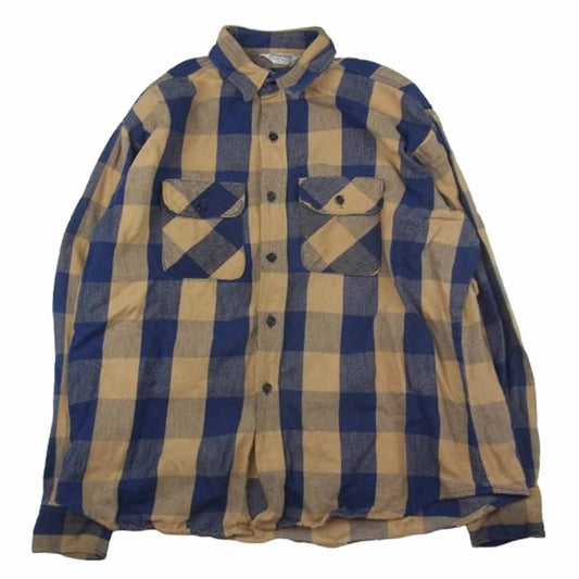 FIVE BROTHER ファイブブラザー vintage USA製 チェック 長袖 シャツ ベージュ系 ネイビー系 XL【中古】