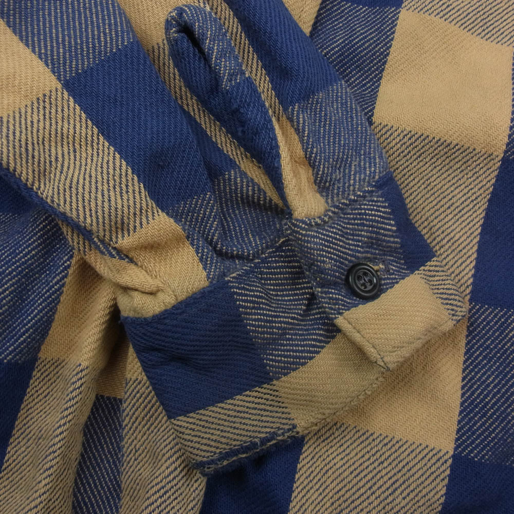 FIVE BROTHER ファイブブラザー vintage USA製 チェック 長袖 シャツ ベージュ系 ネイビー系 XL【中古】