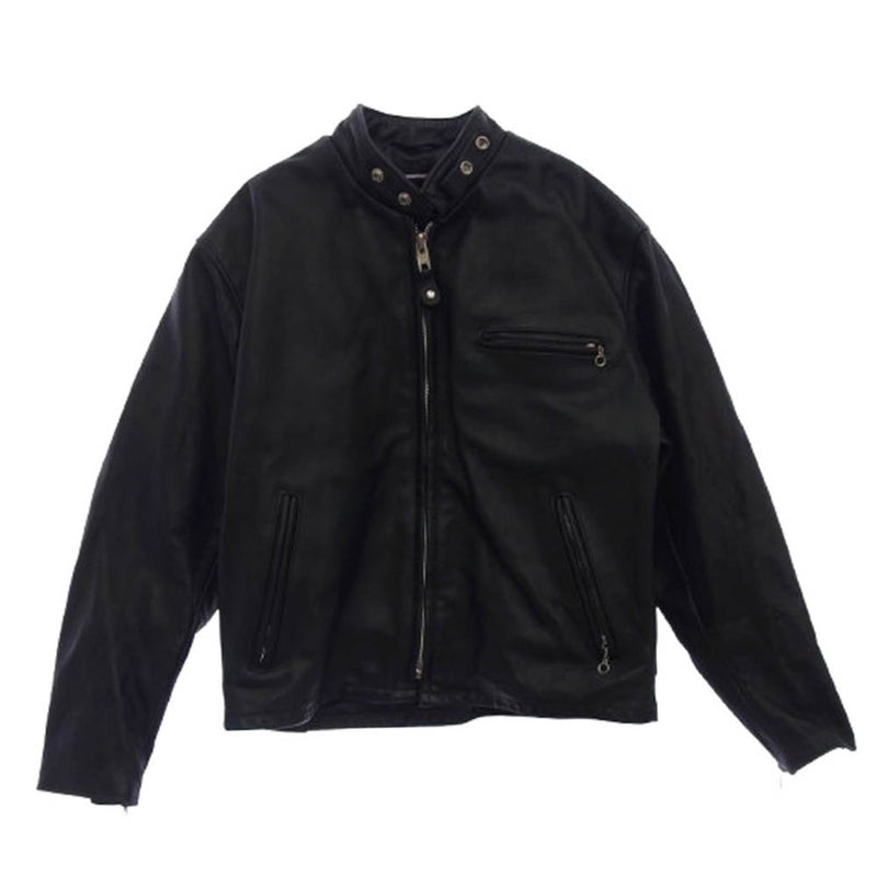schott ショット SINGLE RIDERS LEATHER 641 スタンドカラー シングル ライダース ジャケット ブラック系 44【中古】