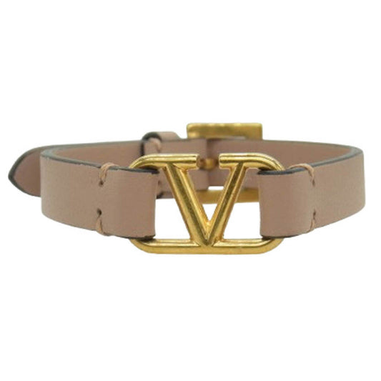 VALENTINO ヴァレンティノ Vロゴ バックル レザー シングル ブレスレット ベージュ系【中古】