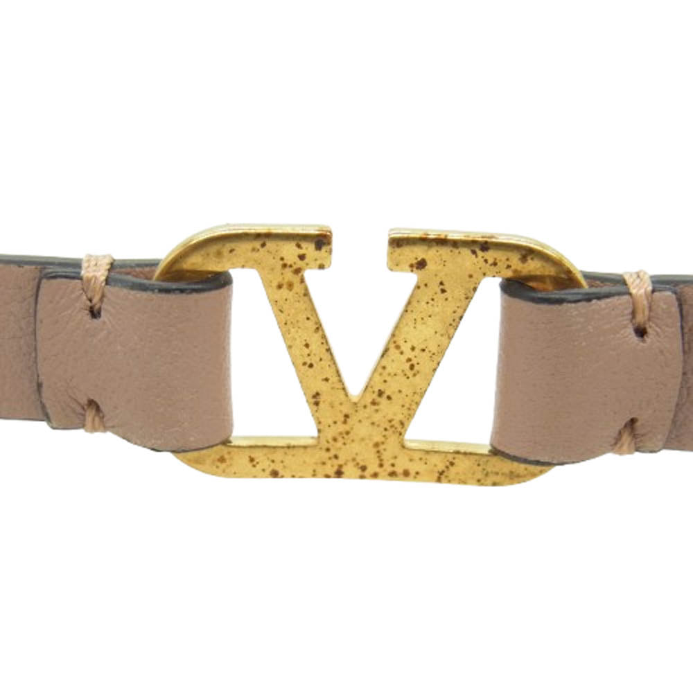 VALENTINO ヴァレンティノ Vロゴ バックル レザー シングル ブレスレット ベージュ系【中古】