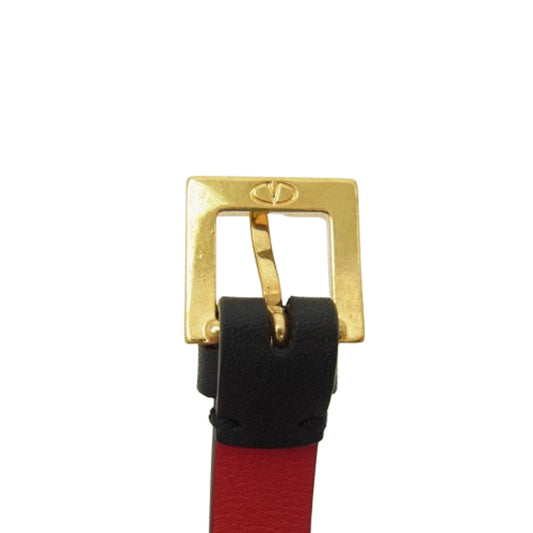 VALENTINO ヴァレンティノ Vロゴ バックル 2連 レザー ダブル ブレスレット ブラック系 レッド系【中古】