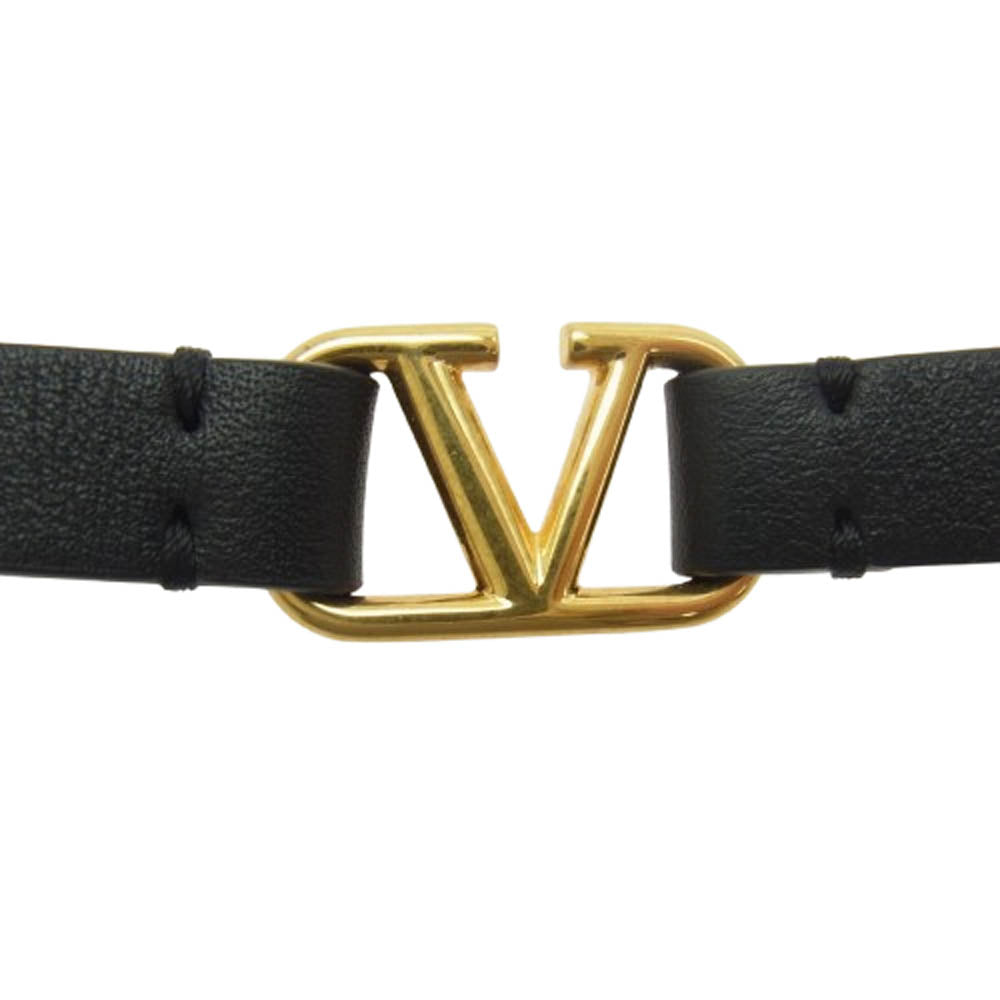 VALENTINO ヴァレンティノ Vロゴ バックル 2連 レザー ダブル ブレスレット ブラック系 レッド系【中古】