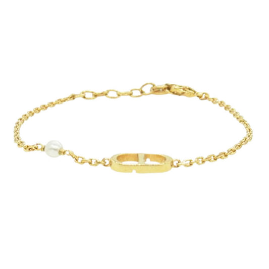 Christian Dior クリスチャンディオール PETIT プチ CDアイコン レジンパール ブレスレット ゴールド系【中古】