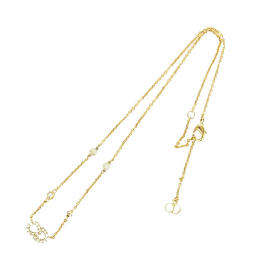 Christian Dior クリスチャンディオール N1033CDLCY D301 クレールディーリュヌ CDアイコン レジンパール クリスタルラインストーン ネックレス ゴールド系【中古】