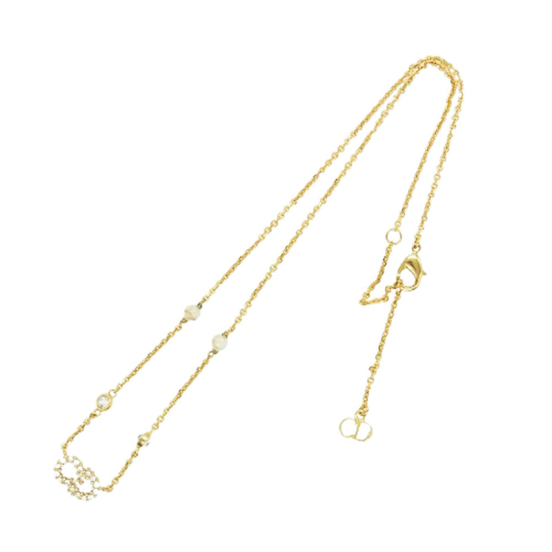 Christian Dior クリスチャンディオール N1033CDLCY D301 クレールディーリュヌ CDアイコン レジンパール クリスタルラインストーン ネックレス ゴールド系【中古】