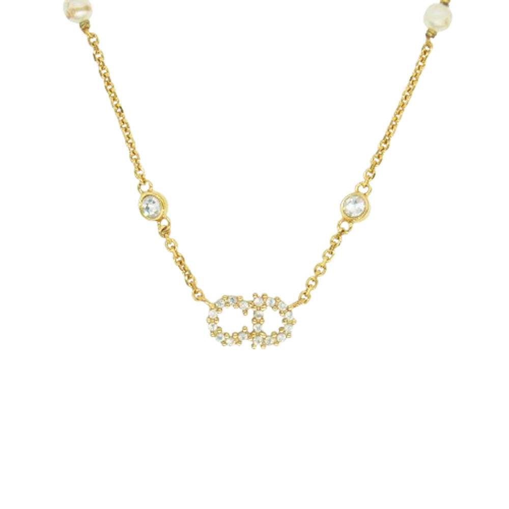 Christian Dior クリスチャンディオール N1033CDLCY D301 クレールディーリュヌ CDアイコン レジンパール クリスタルラインストーン ネックレス ゴールド系【中古】