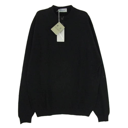 JOHN SMEDLEY ジョンスメドレー A4614 GRANDAD ヘンリーネック ニット 長袖 カットソー ブラック系 M【極上美品】【中古】