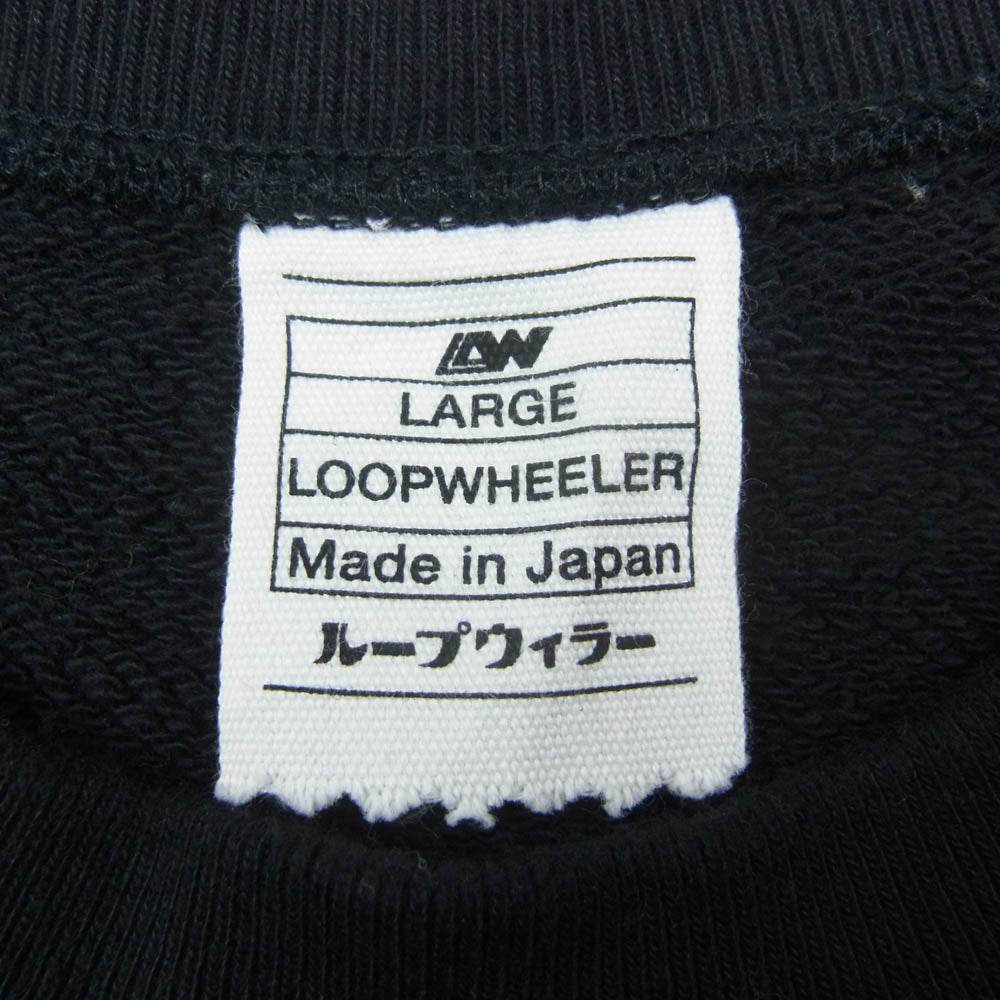 LOOPWHEELER ループウィラー ワンポイント G刺繍 前V ガゼット付 クルーネック スウェット ブラック系 L【中古】