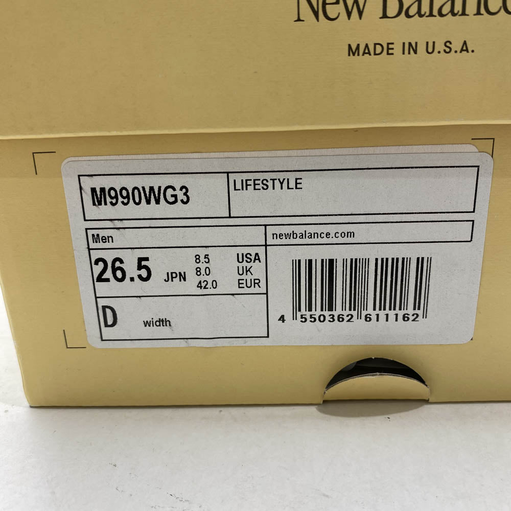 NEW BALANCE ニューバランス M990WG3 USA製 990V3 Brown Charcoal ブラウンチャコール ローカット スニーカー チャコール系 D 26.5cm【新古品】【未使用】【中古】