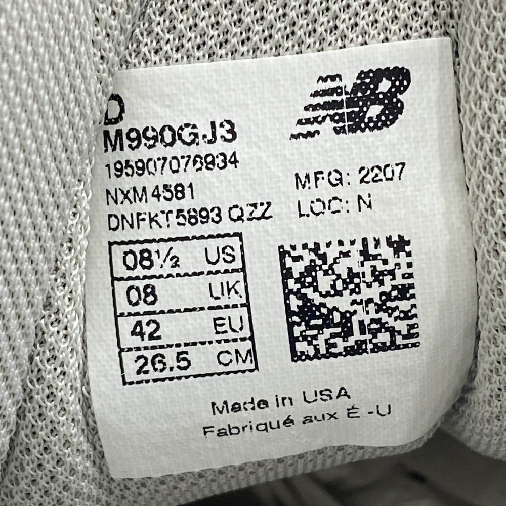 NEW BALANCE ニューバランス 22SS M990GJ3 USA製 990 V3 Gray Navy グレイ ネイビー ローカット スニーカー グレー系 D 26.5cm【新古品】【未使用】【中古】