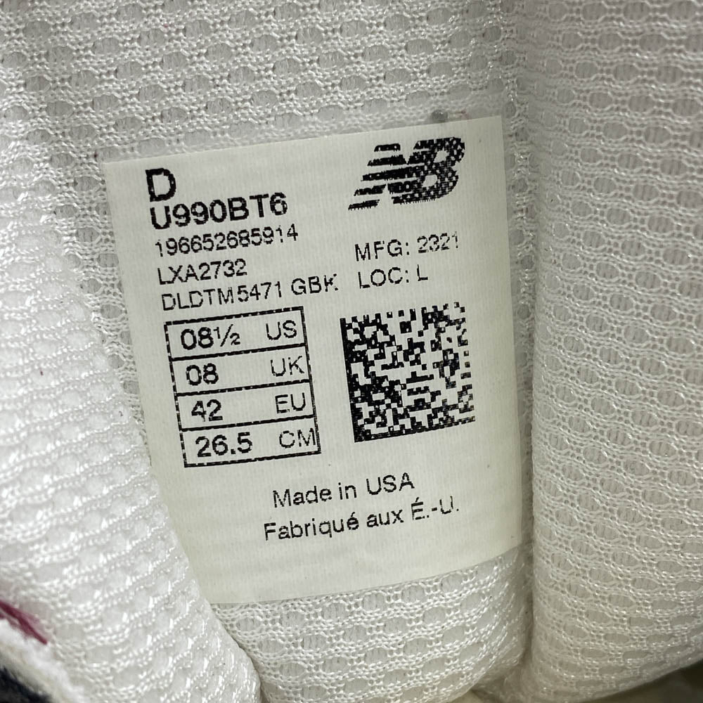 NEW BALANCE ニューバランス U990BT6 USA製 990V6 Burgundy バーガンディ ローカット スニーカー レッド系 D 26.5cm【新古品】【未使用】【中古】