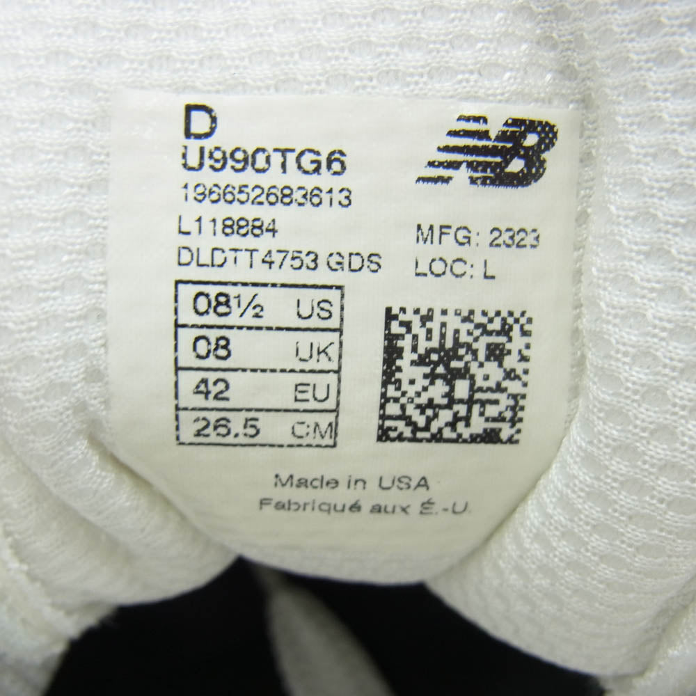 NEW BALANCE ニューバランス 24AW U990TG6 USA製 990 V6 Grey Black グレー ブラック ローカット スニーカー グレー系 26.5cm【新古品】【未使用】【中古】