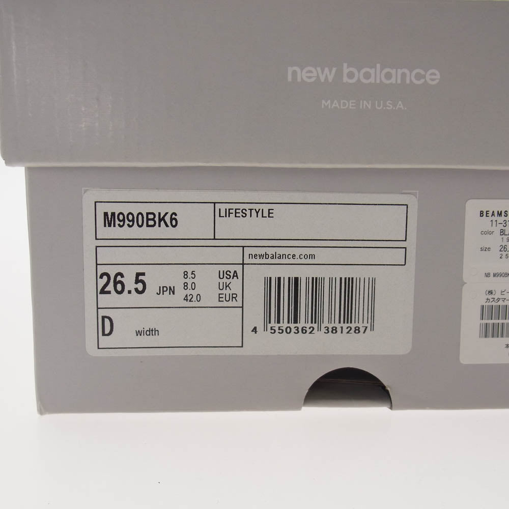 NEW BALANCE ニューバランス M990BK6 USA製 990 V6 Black ブラック ローカット スニーカー ブラック系 D 26.5cm【新古品】【未使用】【中古】