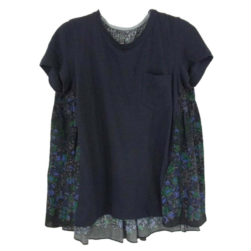 Sacai サカイ 15-02248 フラワープリント コンビネーション バックフレア Tシャツ ブラック系 1【中古】