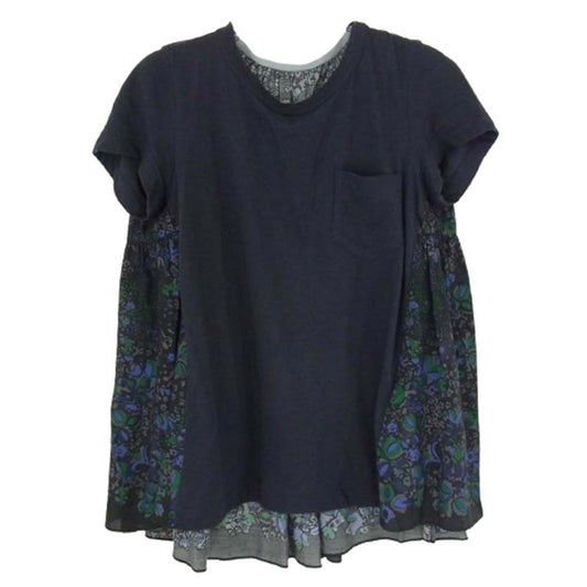 Sacai サカイ 15-02248 フラワープリント コンビネーション バックフレア Tシャツ ブラック系 1【中古】