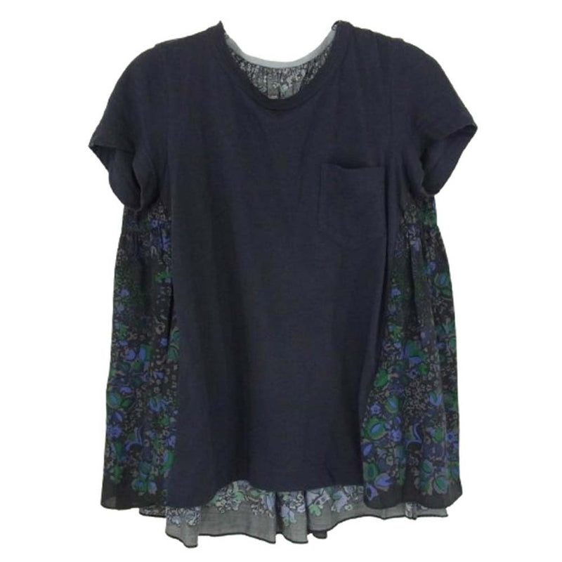Sacai サカイ 15-02248 フラワープリント コンビネーション バックフレア Tシャツ ブラック系 1【中古】