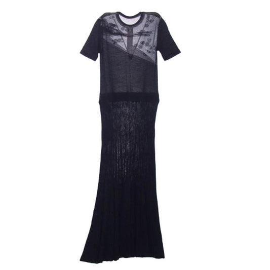 マメクロゴウチ MM24SS-KN008 Landscape Graphic Sheer Knitted Dress 伊万里 ジャガード シアー ワンピース ブラック系 2【極上美品】【中古】