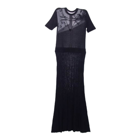 マメクロゴウチ MM24SS-KN008 Landscape Graphic Sheer Knitted Dress 伊万里 ジャガード シアー ワンピース ブラック系 2【極上美品】【中古】