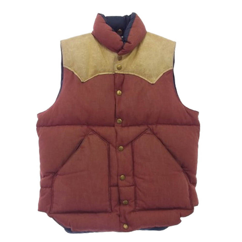 Rocky Mountain FeatherBed ロッキーマウンテンフェザーベッド 450-442-85 WAREHOUSE ウエアハウス レザー切替 ダウン ベスト ワインレッド系 ベージュ系 36【中古】