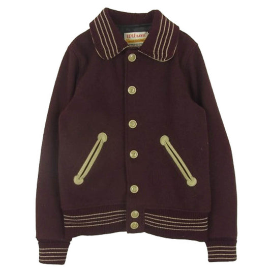 wilson ウィルソン 襟裏レザー切替 ウール メルトン スタジアム ジャケット スタジャン ワインレッド系 36【中古】