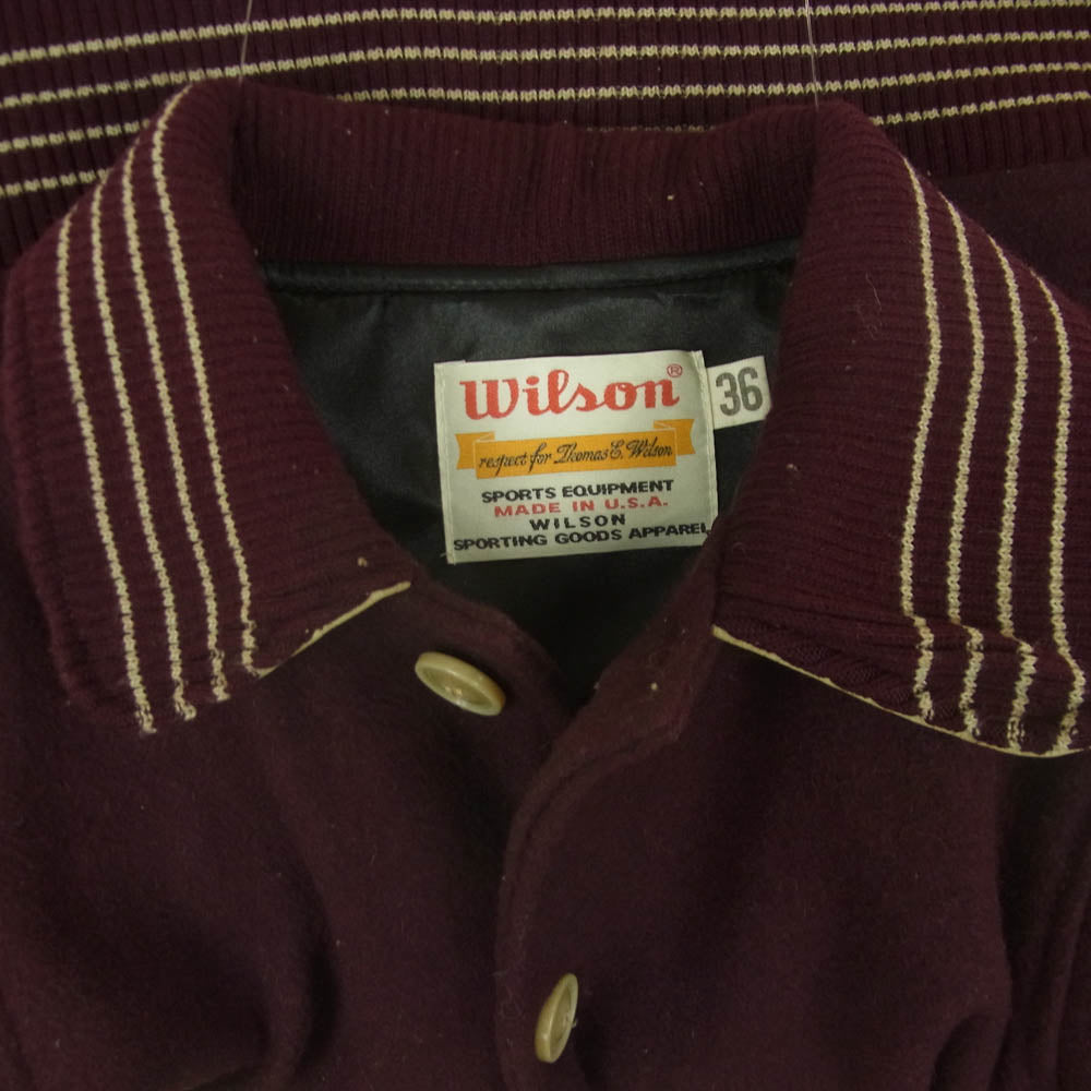 wilson ウィルソン 襟裏レザー切替 ウール メルトン スタジアム ジャケット スタジャン ワインレッド系 36【中古】