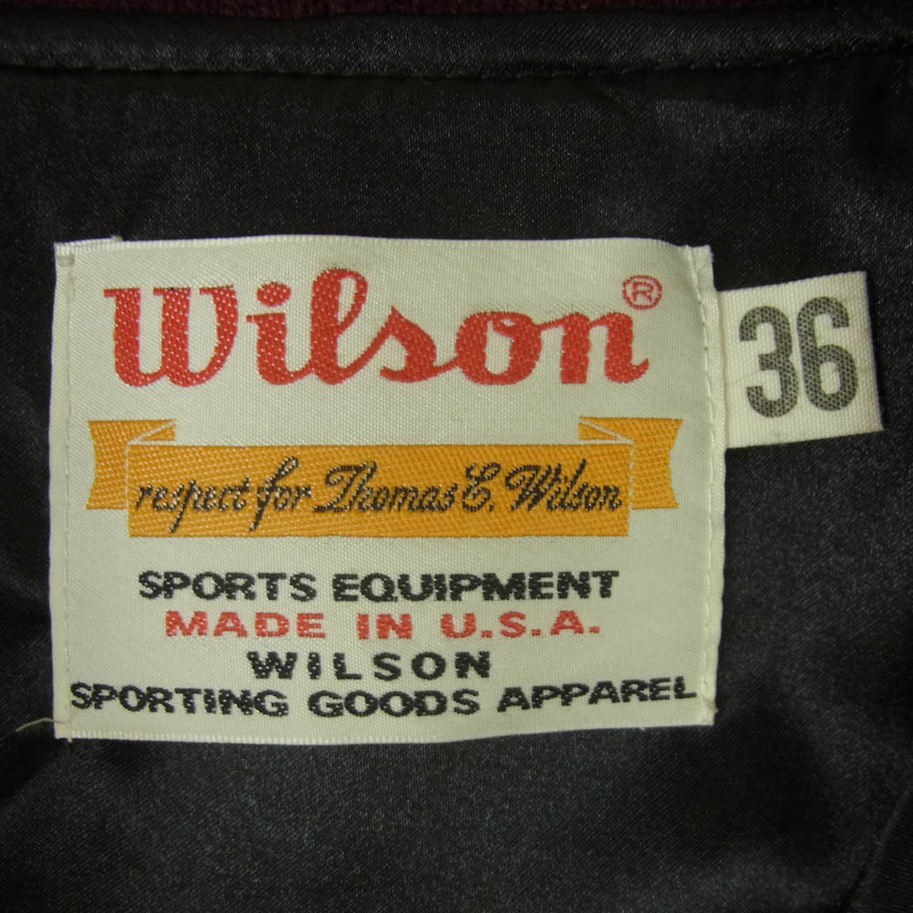 wilson ウィルソン 襟裏レザー切替 ウール メルトン スタジアム ジャケット スタジャン ワインレッド系 36【中古】