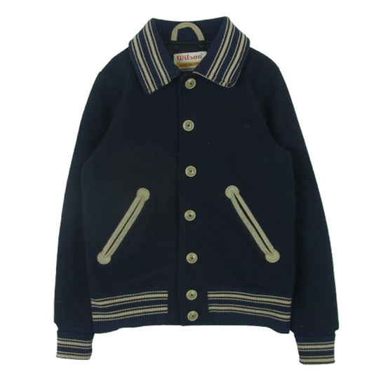 wilson ウィルソン 襟裏レザー切替 ウール メルトン スタジアム ジャケット スタジャン ネイビー ネイビー系 36【中古】