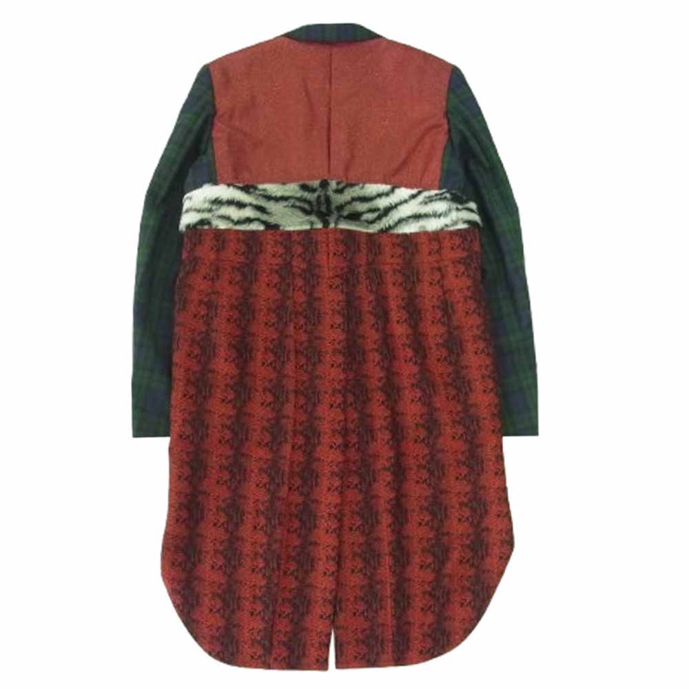 COMME des GARCONS HOMME PLUS コムデギャルソンオムプリュス 18SS AD2017 PA-J026 燕尾 田素材切替 裏使い チェック柄 ロング ジャケット コート モスグリーン系 マルチカラー系 S【中古】