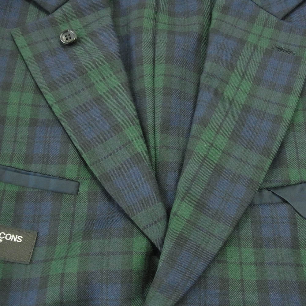 COMME des GARCONS HOMME PLUS コムデギャルソンオムプリュス 18SS AD2017 PA-J026 燕尾 田素材切替 裏使い チェック柄 ロング ジャケット コート モスグリーン系 マルチカラー系 S【中古】